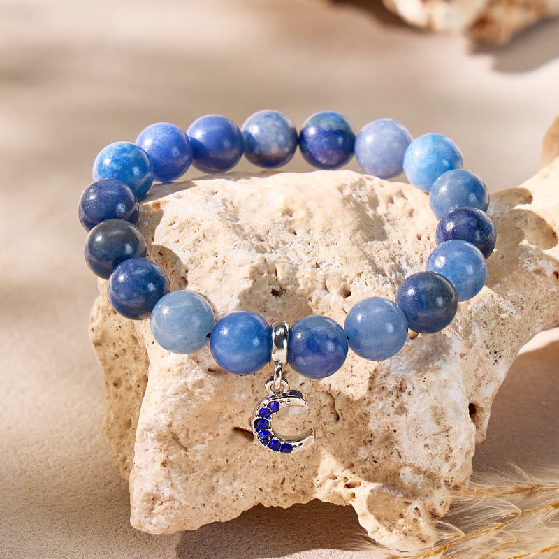 FuAttract Crescent Moon Blue Aventurine Bracelet – Calm Focus Stability - 10mm - image 0