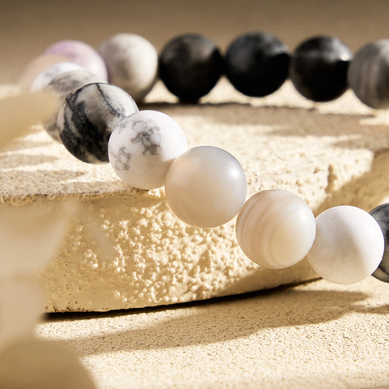 FuAttract Balance Clarity Crescent Moon Black Web Jasper White Turquoise Gray Striped Agate Bracelet - image 5