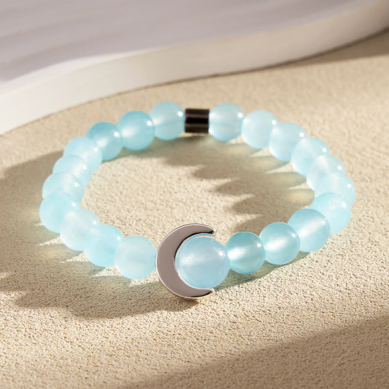 FuAttract Crescent Moon Aquamarine Bracelet – Calm Clarity Balance - 8mm - image 0