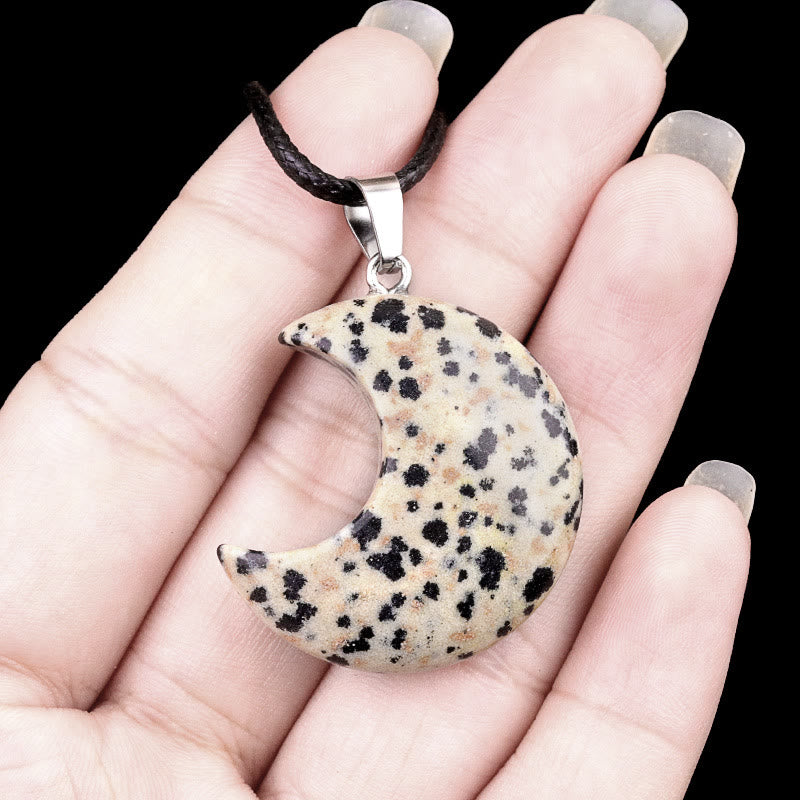 FuAttract Crescent Moon Multi-Stone Necklace – Calm Protection Balance & Emotional Healing - Dalmatian Jasper - image 28