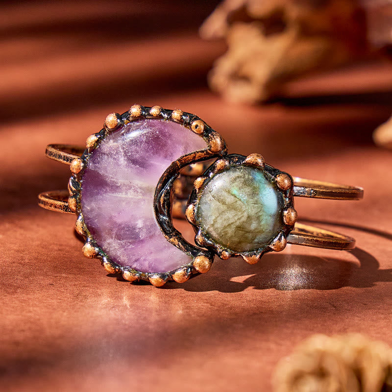 FuAttract Crescent Moon Rose Quartz Amethyst Green Aventurine Bracelet – Love Clarity Growth - Amethyst - image 0