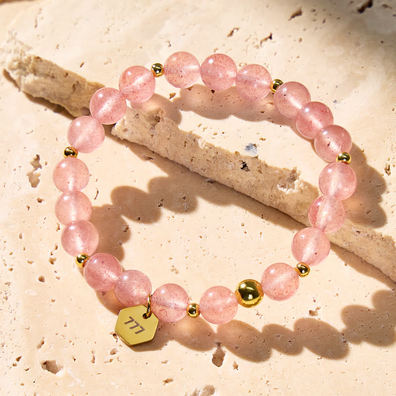 FuAttract Love Healing Angel Numbers Strawberry Quartz Stainless Steel Bracelet - image 1