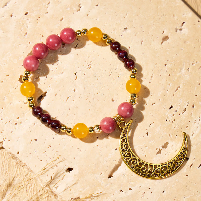 FuAttract Abundance Vitality Crescent Moon Rhodonite Citrine Garnet Bracelet - Crescent Moon - image 0