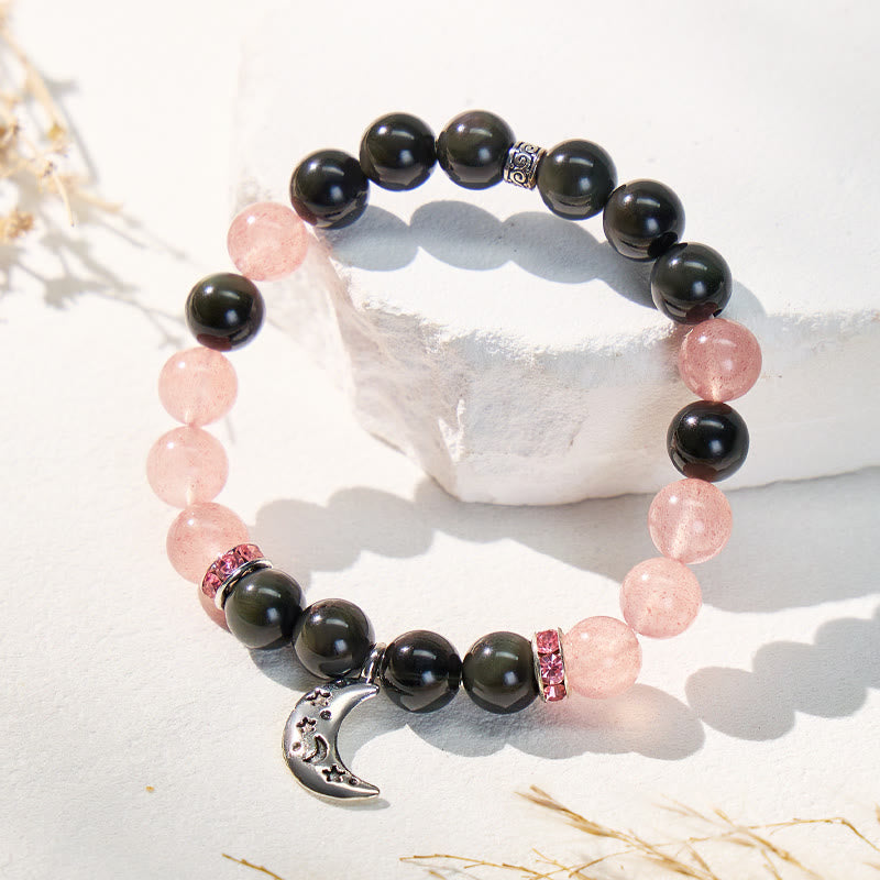 FuAttract Crescent Moon Rainbow Obsidian Strawberry Quartz Bracelet – Emotional Healing - image 1