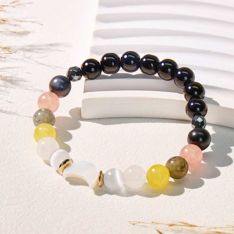 FuAttract Crescent Moon Black Obsidian Bracelet – Grounding Calm Energy - 8mm - image 0