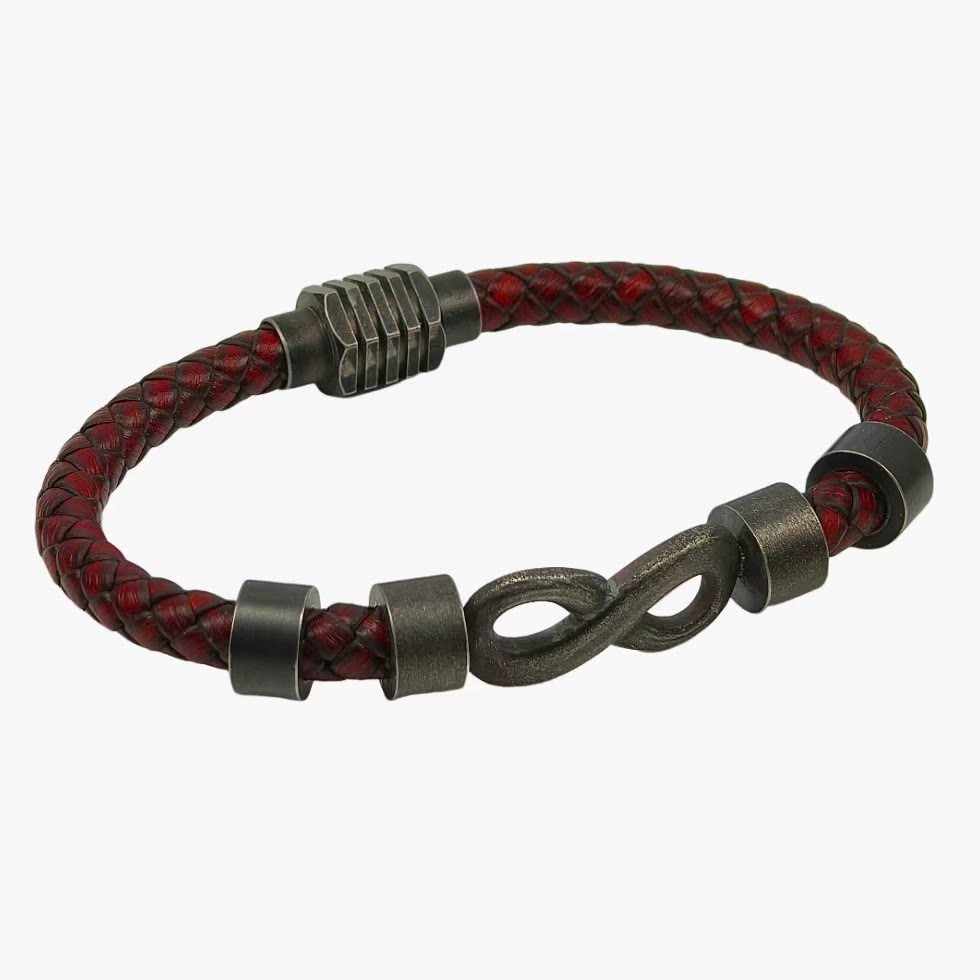 FuAttract Love Strength Balance Infinity Leather Stainless Steel Bracelet - Red - image 7