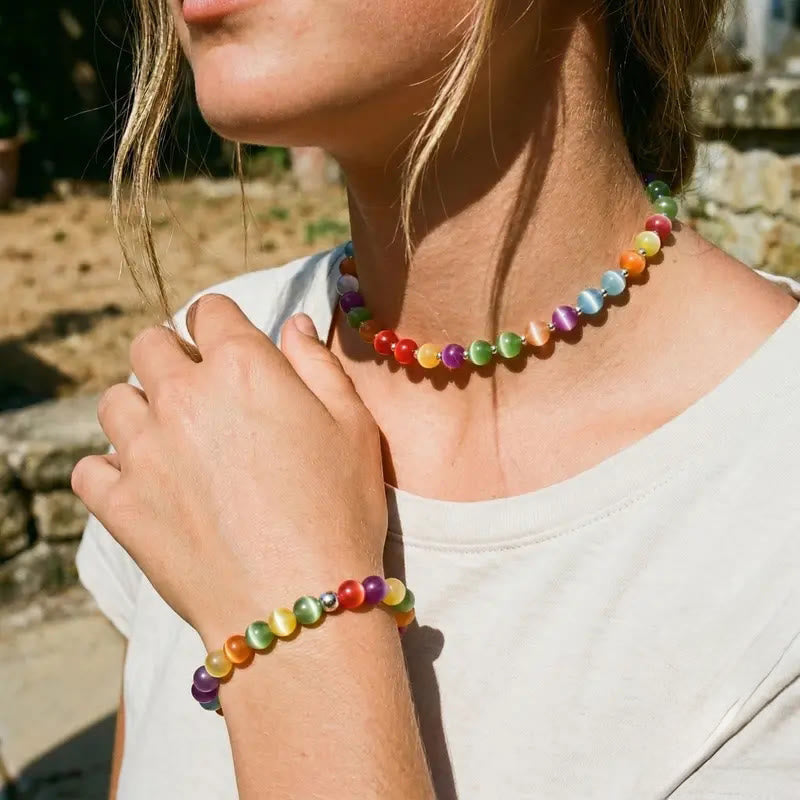 FuAttract UV Reactive Cat's Eye Dopamine Bracelet – Rainbow Glow Focus Energy - Bracelet+Necklace Set - image 10