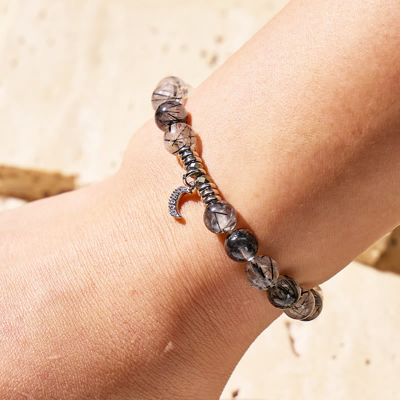 FuAttract Crescent Moon Black Rutilated Quartz Bracelet – Strength Calm Energy - image 3