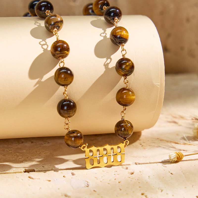 FuAttract Courage Strength Angel Numbers Tiger's Eye Stainless Steel Necklace - Gold - 999 - image 0