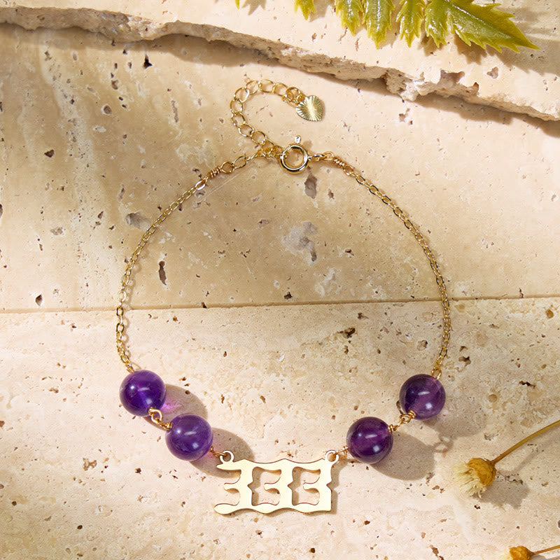 FuAttract Intuition Balance Angel Numbers Amethyst Stainless Steel Bracelet - Gold - 999 - image 0