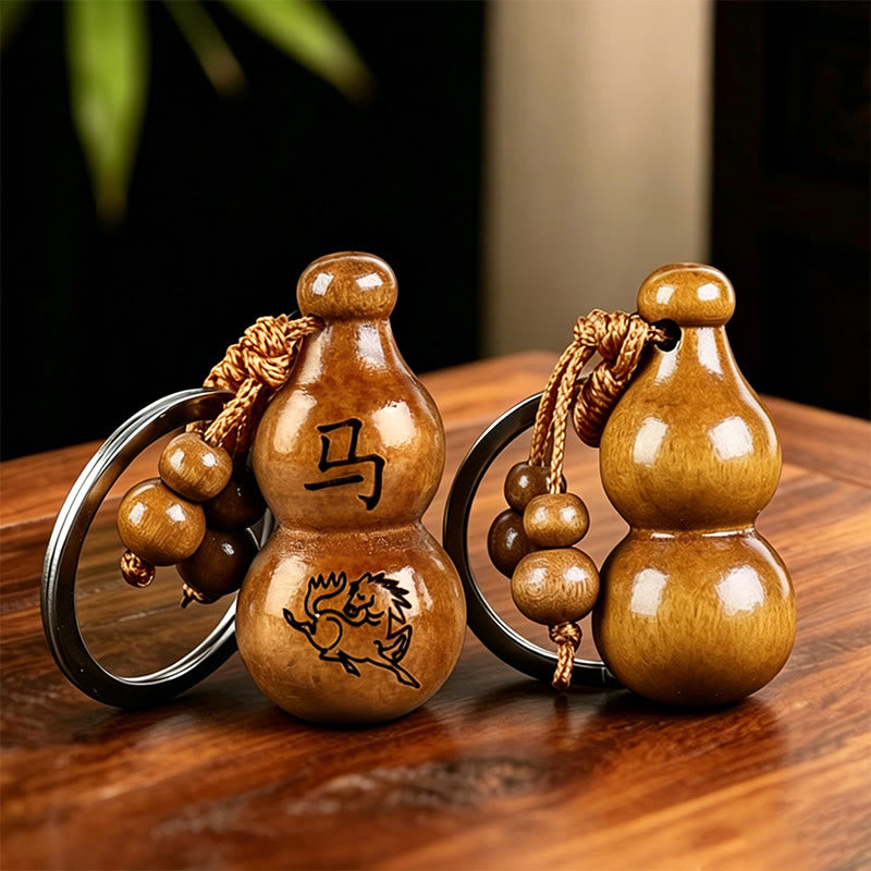 FuAttract Luck Positive Energy Chinese Zodiac Calabash Peach Wood Keychain - Horse - image 6