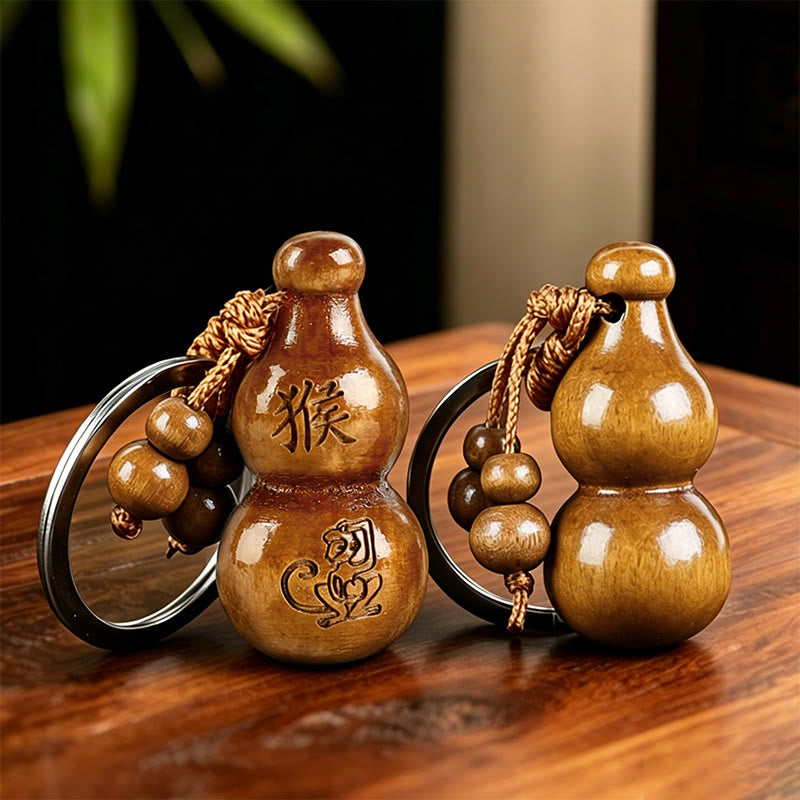 FuAttract Luck Positive Energy Chinese Zodiac Calabash Peach Wood Keychain - Monkey - image 8