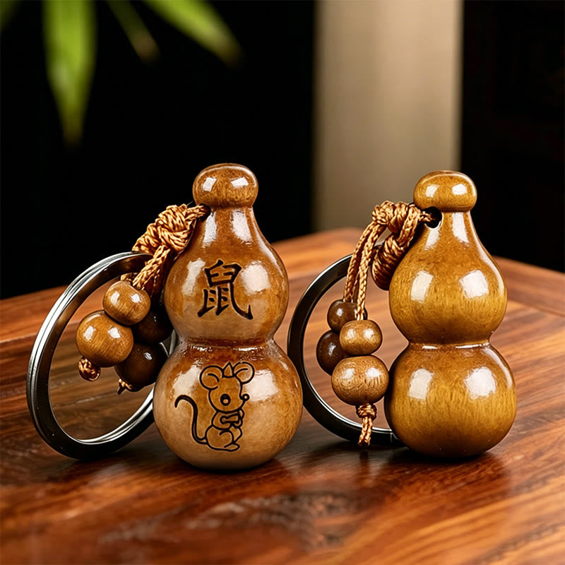 FuAttract Luck Positive Energy Chinese Zodiac Calabash Peach Wood Keychain - Rat - image 0
