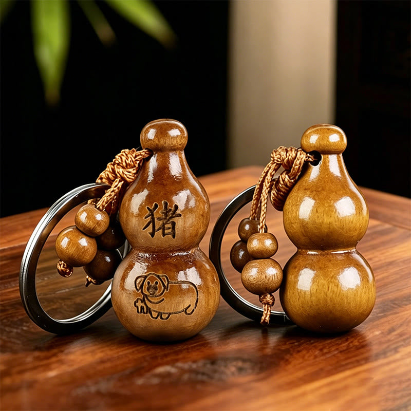 FuAttract Luck Positive Energy Chinese Zodiac Calabash Peach Wood Keychain - Pig - image 11