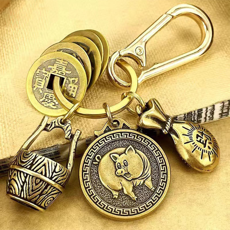 FuAttract Fortune Protection Energy Flow Chinese Zodiac Brass Keychain - Pig - image 11