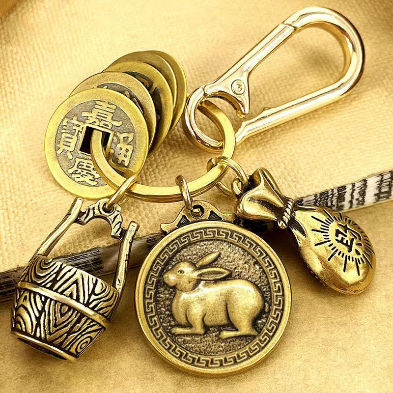 FuAttract Fortune Protection Energy Flow Chinese Zodiac Brass Keychain - Rabbit - image 3