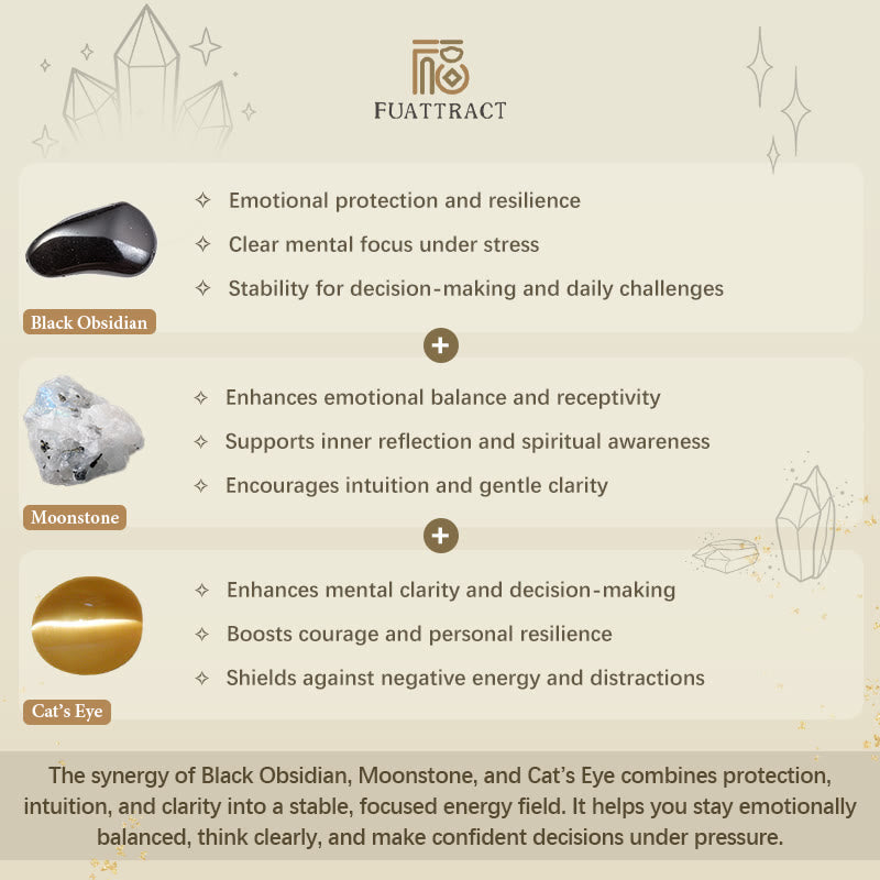 FuAttract Protection Calm Energy Crescent Moon Black Obsidian Moonstone Cat's Eye Bracelet - image 8