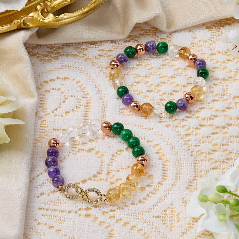 FuAttract Wealth Harmony Infinity Clear Quartz Amethyst Citrine Malachite Bracelet Set - image 2