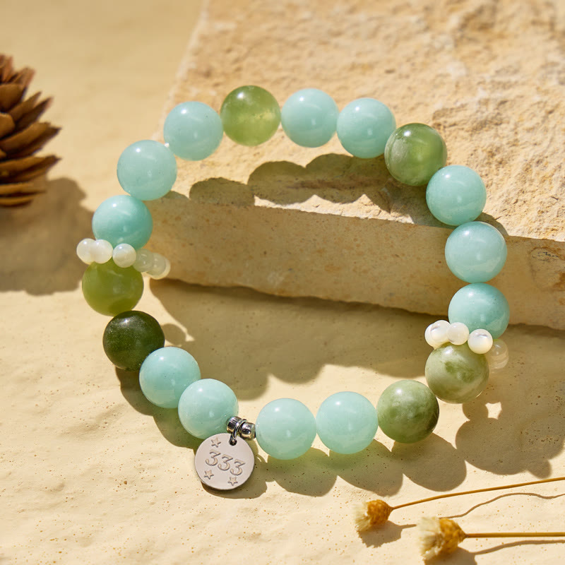FuAttract Harmony Clarity Angel Numbers Amazonite Green Grape Serpentine Jade Pearl Bracelet - 10mm - image 0