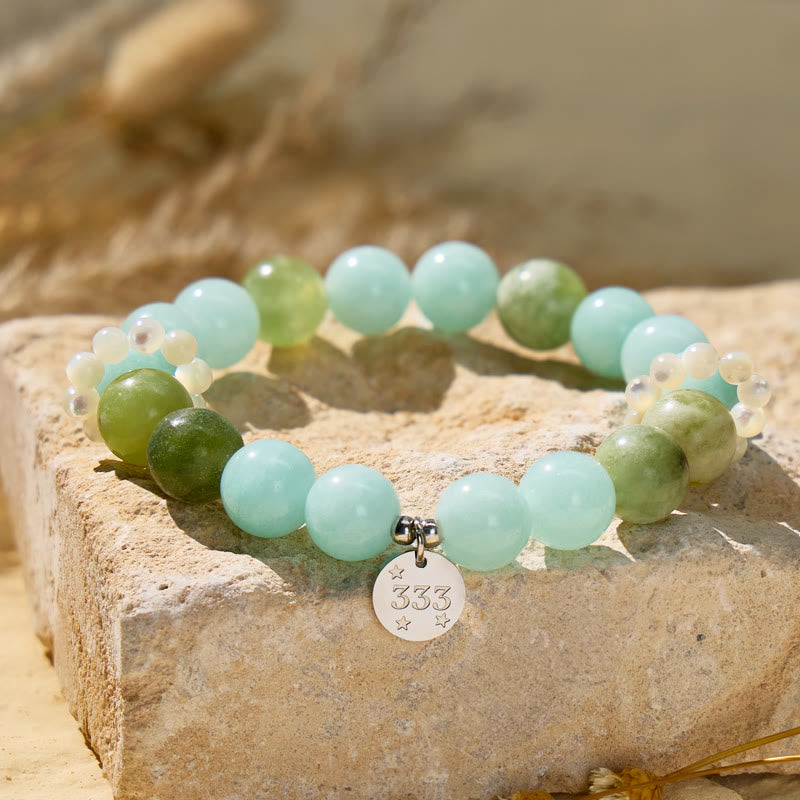 FuAttract Harmony Clarity Angel Numbers Amazonite Green Grape Serpentine Jade Pearl Bracelet - image 2