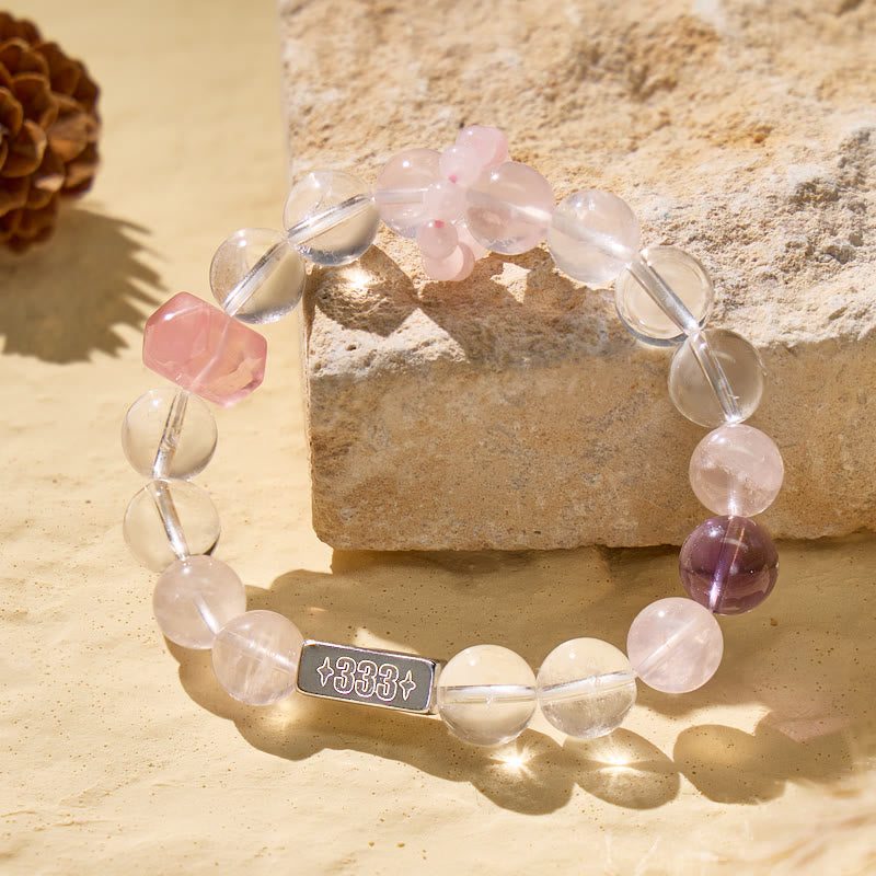 FuAttract Angel Numbers Inner Peace Bracelet – Clear Quartz Rose Quartz & Amethyst Healing Bracelet - image 1