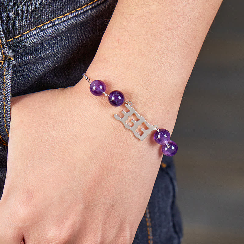 FuAttract Intuition Balance Angel Numbers Amethyst Stainless Steel Bracelet - image 8