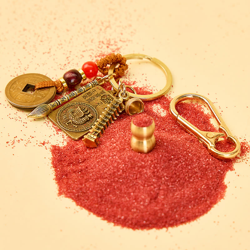 FuAttract Wisdom Protection Chinese Zodiac Calabash Cinnabar Brass Keychain - image 1