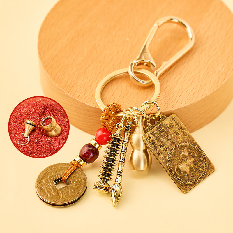 FuAttract Wisdom Protection Chinese Zodiac Calabash Cinnabar Brass Keychain - Rat - image 6