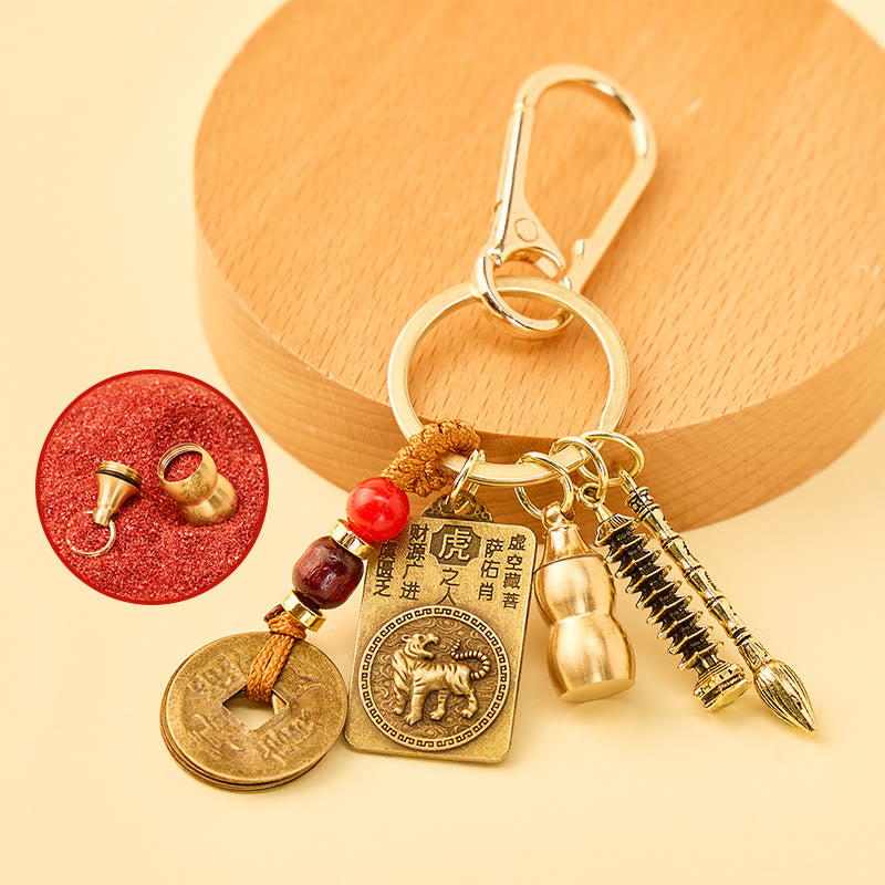 FuAttract Wisdom Protection Chinese Zodiac Calabash Cinnabar Brass Keychain - Tiger - image 8