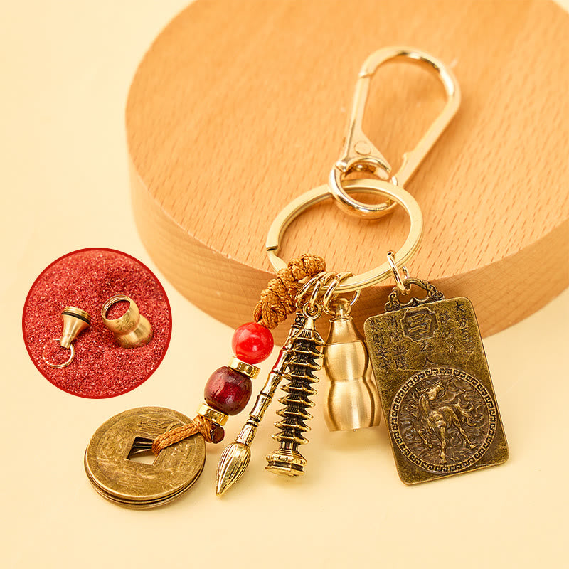 FuAttract Wisdom Protection Chinese Zodiac Calabash Cinnabar Brass Keychain - Horse - image 12