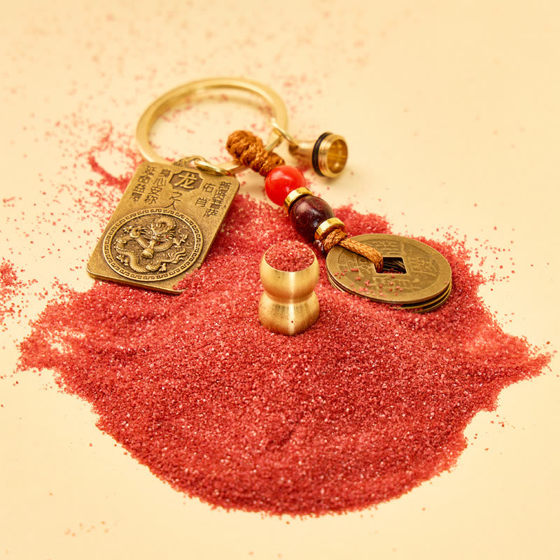 FuAttract Fortune Blessings Chinese Zodiac Guardian Calabash Cinnabar Brass Keychain - image 1