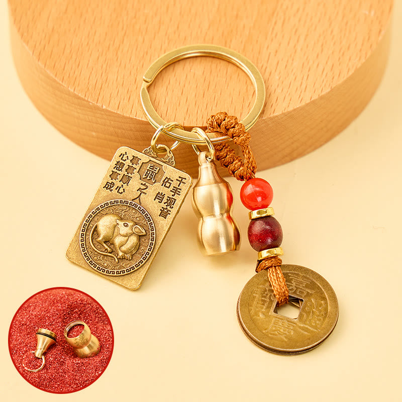 FuAttract Fortune Blessings Chinese Zodiac Guardian Calabash Cinnabar Brass Keychain - Rat - image 6
