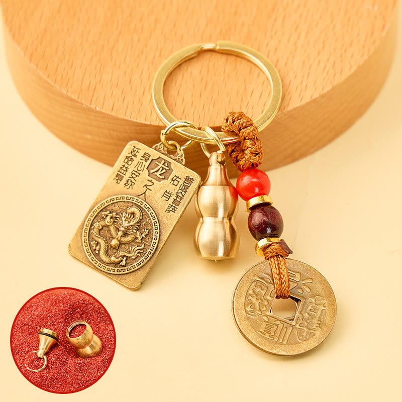 FuAttract Fortune Blessings Chinese Zodiac Guardian Calabash Cinnabar Brass Keychain - Dragon - image 10