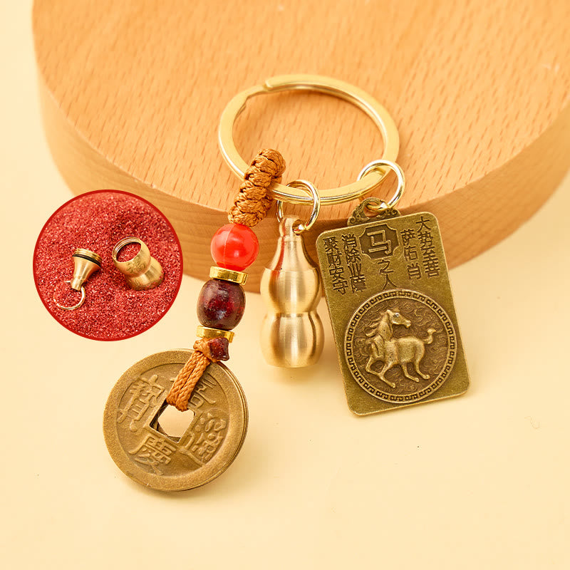 FuAttract Fortune Blessings Chinese Zodiac Guardian Calabash Cinnabar Brass Keychain - Horse - image 12
