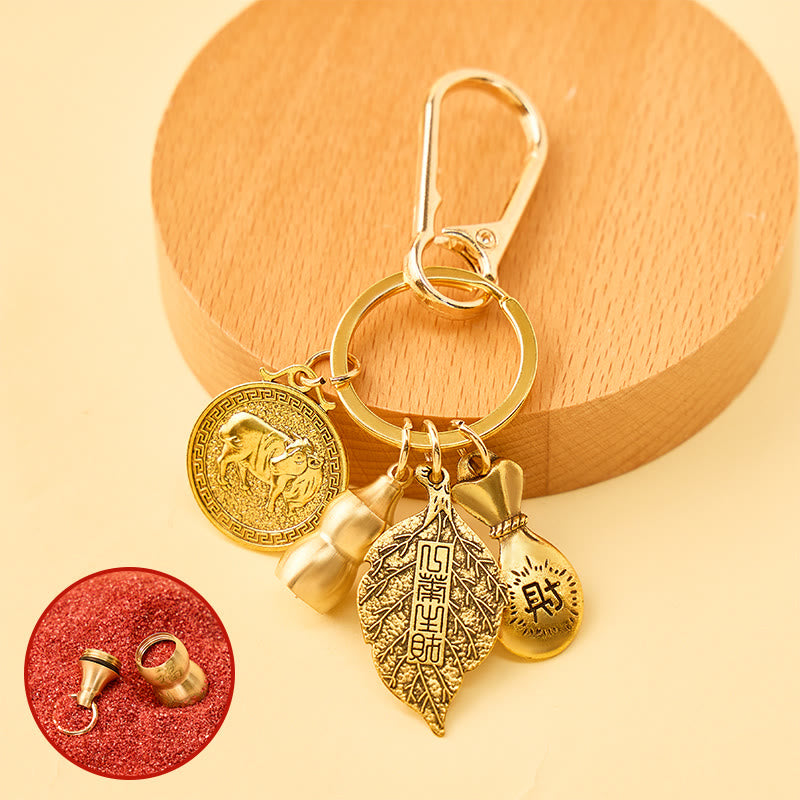 FuAttract Fortune Protection Chinese Zodiac Calabash Cinnabar Brass Keychain - Ox - image 6