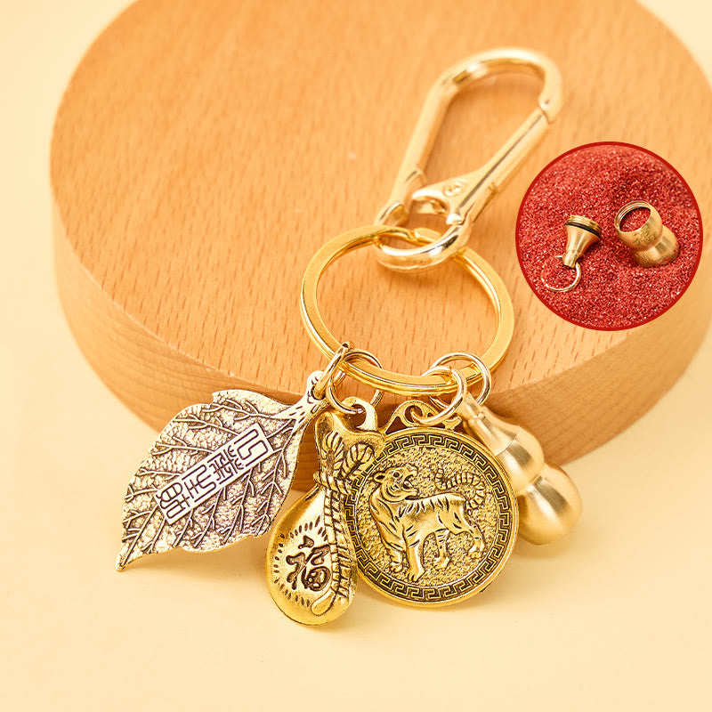 FuAttract Fortune Protection Chinese Zodiac Calabash Cinnabar Brass Keychain - Tiger - image 7