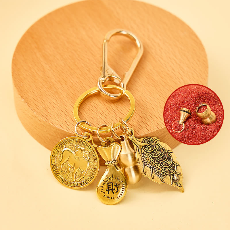 FuAttract Fortune Protection Chinese Zodiac Calabash Cinnabar Brass Keychain - Goat - image 12