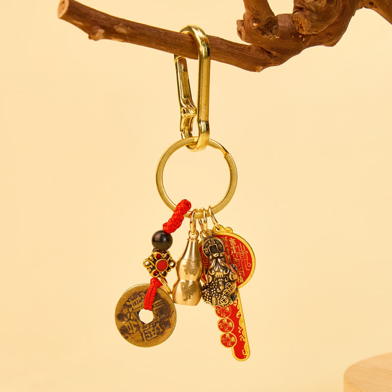 FuAttract Wealth Fortune Pixiu Chinese Zodiac Calabash Brass Keychain - image 13