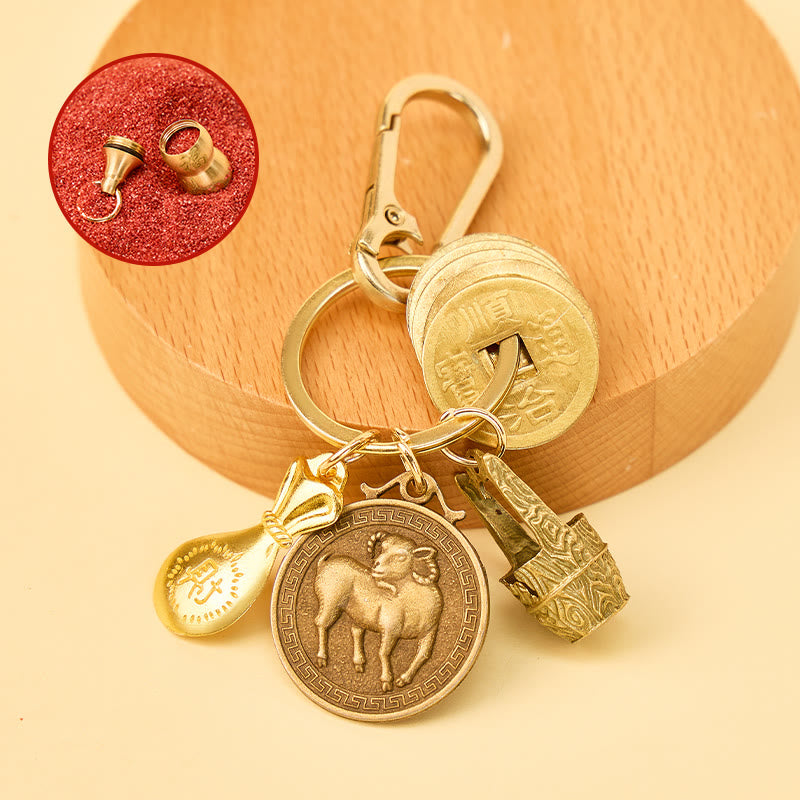 FuAttract Fortune Protection Energy Flow Chinese Zodiac Brass Keychain - Goat - image 7