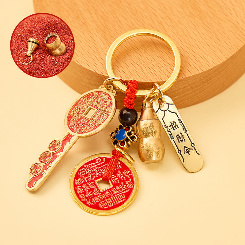 FuAttract Wealth Luck Protection Chinese Zodiac Cinnabar Calabash Keychain - Ox - image 1