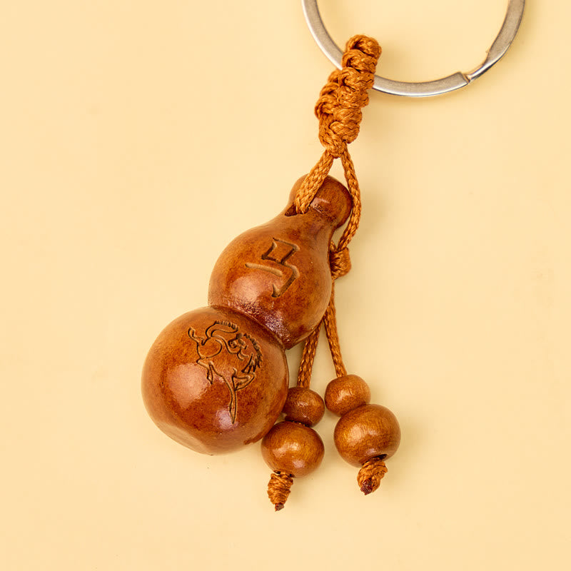 FuAttract Luck Positive Energy Chinese Zodiac Calabash Peach Wood Keychain - image 12