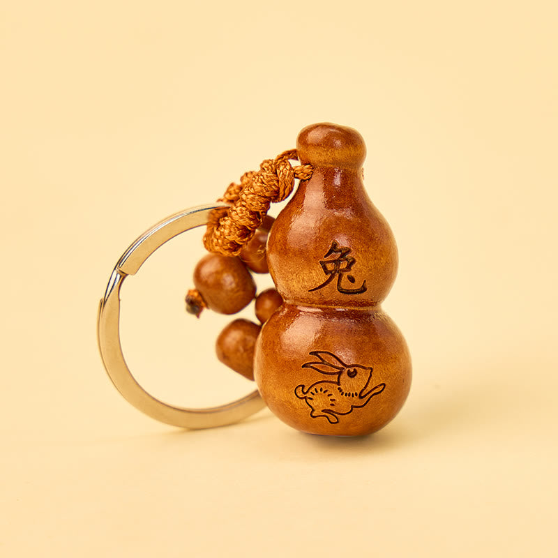 FuAttract Luck Positive Energy Chinese Zodiac Calabash Peach Wood Keychain - Rabbit - image 3
