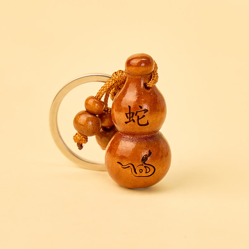 FuAttract Luck Positive Energy Chinese Zodiac Calabash Peach Wood Keychain - Snake - image 5