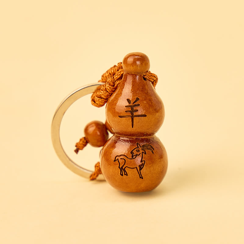 FuAttract Luck Positive Energy Chinese Zodiac Calabash Peach Wood Keychain - Goat - image 7