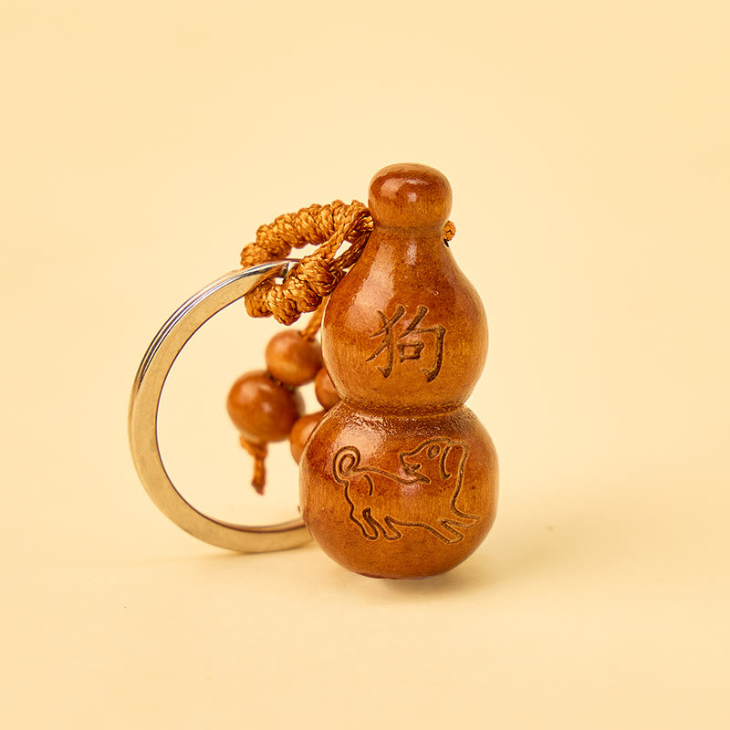 FuAttract Luck Positive Energy Chinese Zodiac Calabash Peach Wood Keychain - Dog - image 10