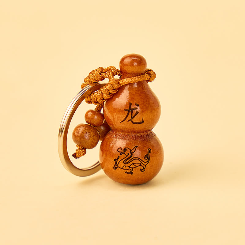 FuAttract Luck Positive Energy Chinese Zodiac Calabash Peach Wood Keychain - Dragon - image 4