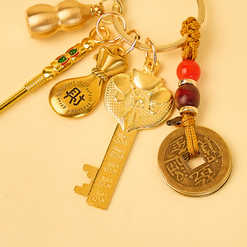 FuAttract Luck Blessings Chinese Zodiac Calabash Cinnabar Brass Keychain - image 12