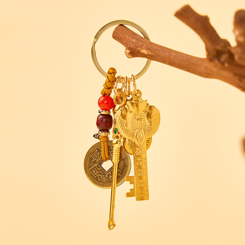 FuAttract Luck Blessings Chinese Zodiac Calabash Cinnabar Brass Keychain - image 13