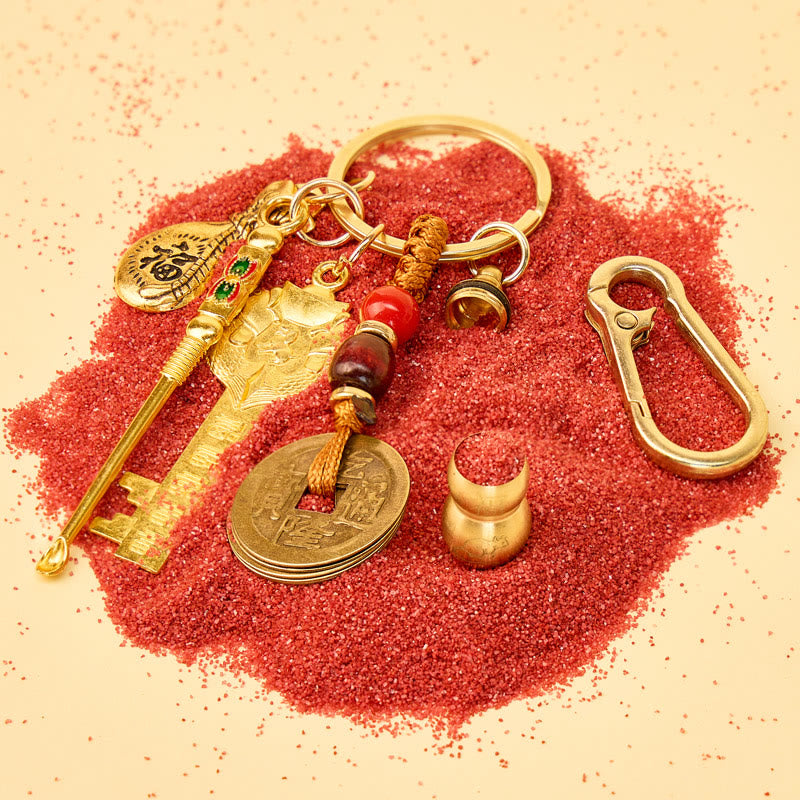 FuAttract Luck Blessings Chinese Zodiac Calabash Cinnabar Brass Keychain - image 14
