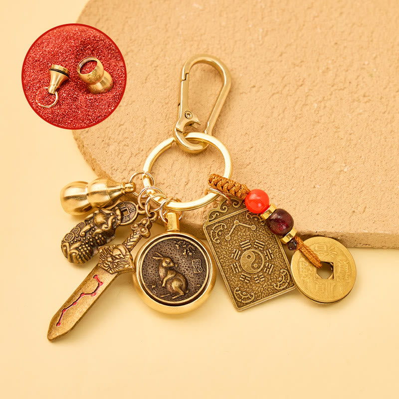 FuAttract Protection Wealth Pixiu Chinese Zodiac Guardian Calabash Cinnabar Keychain - Rabbit - image 3